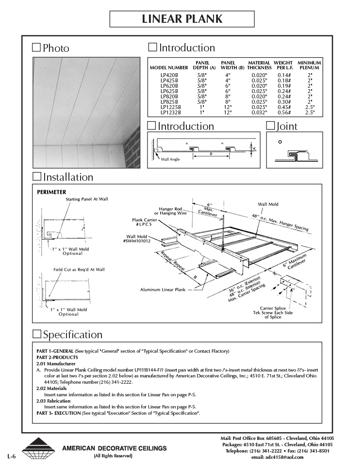 Linear Plank Ceiling Cut Sheet